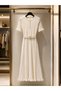 Women's Skirt and Sleeves with Flounces Summer Fabric Short Sleeve Buttoned Crew Neck Long Knitwear Dress - 5