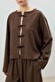 Coffee Linen Blend Fancy Button Women's Suit - 3