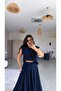 Navy Blue Padded Skirt Blouse Set - 2
