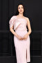 Double Fabric Bow Detailed Organza Pencil Dress - Pudra - 5