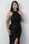 Halter Neck Slit Sequin Dress Ecr5482 - 3