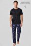 Egyptian Men's Geometric Pattern Bottom Pajamas Navy Blue