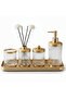 Ameco 4-Piece Ribbed Clear Glass & Gold Bathroom Accessory Set