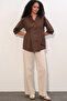 Women's Long Waist-Slit Shirt 20383 - Brown - 2