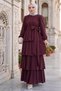 Elastic Waist Tied Layered Modal Dress Burgundy Hm2915 - 3