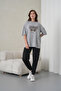 Women's Leopard Pattern Cherry Printed Gray Round Neck T-Shirt Black Jogger Sweatpants Set - 2