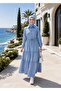 Women's Buttoned, Pocketed, Lace-Up Tencel Fabric Light Blue Denim Dress