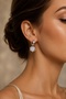 Silver Color Crystal Snowflake Detailed Dangle Hoop Earrings-Stainless Steel - 2