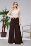 Brown Wide Leg Palazzo Trousers Crepe Fabric Elastic Waist Comfortable Cut Women's - 4