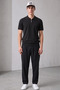 Men's Zippered Slim Fit Basic Knitwear Black Polo Neck T-Shirt - 2