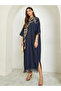Navy Blue Printed Jalabiya with Tassel Trim - 2