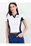 White Color Block Ribbed Fitted Polo T-Shirt - 3