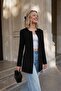 Women's Black Long Jacket with Stitched Waist ARM-26Y001063