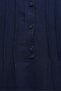 Ribbed Front Half-Buttoned Muslin Dress - Navy Blue - 6