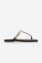 Women's Blunt Toe Flip Flops with Gold Metal Accessories, Daily Slippers, Lusina Brown Satin - 3