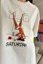 Women's Oversize T-Shirt Weekend Mood Printed White – Crew Neck, Comfortable Fit, 100% Cotton - 3