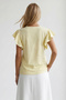 Women's yellow crew neck ruffled blouse with pearl detail - alc-x15531 - 4