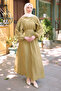 Olive Dress with Ruffles on the Sides and Elastic Waist - 2
