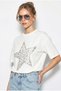 Women's White Stone Embroidered Star Detailed 100% Cotton Oversize T-Shirt Öt100003 60286297