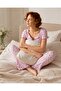 Lilac Floral Patterned Boat Neck Buttonless Twill Fabric Bow Detail Cotton Short Sleeve Pajama Set - 4
