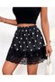 Women's Elastic Waist Lace Detailed Sandy Fabric Polka Dot Mini Skirt Length 45 cm - 4