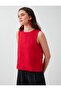 Red 100% Linen Round Neck Sleeveless Woven Blouse - 3