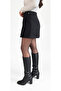 Black Scuba Suede Button Detailed Skirt Shorts - 2