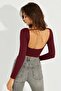 Women's Burgundy Backless Crop Blouse Cy430 - 4