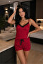Candy Cane Patterned Lace Collar Soft Textured Summer Pajama Set Red - 3