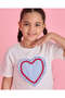 Girls White Heart Embellished T Shirt - 4