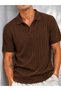 Men's Short Sleeve Ribbed Knit Open Polo Collar T-Shirt 271200 - 2