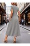 Women's Short Sleeve V-Neck Midi Viscose Dress with Pockets - 4