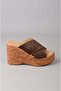 Seç 4022 Genuine Leather Padded Heel Slippers (Heel Height: 10 Cm, Platform: 3.5 cm) Brown Suede