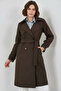 Women's Double Breasted Collar Belted Brown Trench Coat - 3