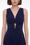 Women's Navy Blue Backless Gold Accessory Detailed Midi Evening Dress - 3