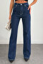 Women's Flexible Wide Leg Navy Blue Jeans - 3