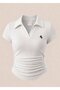 Women's 3-Piece Vintage Polo Collar Ribbed Lycra Blouse - 2