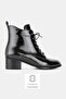 Women's Black Patent Leather Genuine Leather Short Heel Lace-Up Boots & Booties, Size 34-42