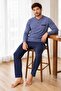 Men's Long Sleeve 100% Cotton Pajama Set Navy Blue - 3
