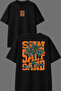 Sun Salt Design Front and Back Printed Black Oversize T-Shirt