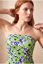Women's Slim Fit Strapless Collar Navy Blue, Green Interlock Mini Dress Heloisa - 5
