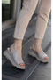 7712 Genuine Leather Silver Gray Ultra Comfort Women's Sandals with Elastic Padding Inside and Elastic Ankle Band - 3