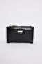 Women's black wallet with zipper and interior snap closure