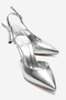 Siena Women's Stiletto Pointed Toe Open Back Strap Heeled Shoes Silver