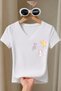 Women's Cat Fairy Printed Basic Daily Use V-Neck Slim Fit Lycra T-Shirt - 3