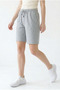 Women's Gray Cotton Oversize Comfortable Fit Bermuda Shorts with Pockets and Elastic Waist - 5