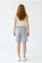 Women's Gray Cotton Oversize Comfortable Fit Bermuda Shorts with Pockets and Elastic Waist - 3