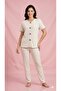 Summer Ecru Plum Flower Patterned Short Sleeve Combed Cotton 100% Cotton Pajama Set