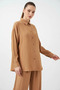 Women's Shirt Collar Textured Viscose Camel Double Set - 2