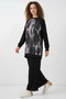 Women's Round Neck Oversize Patterned Viscose Black Two-Piece Set - 3